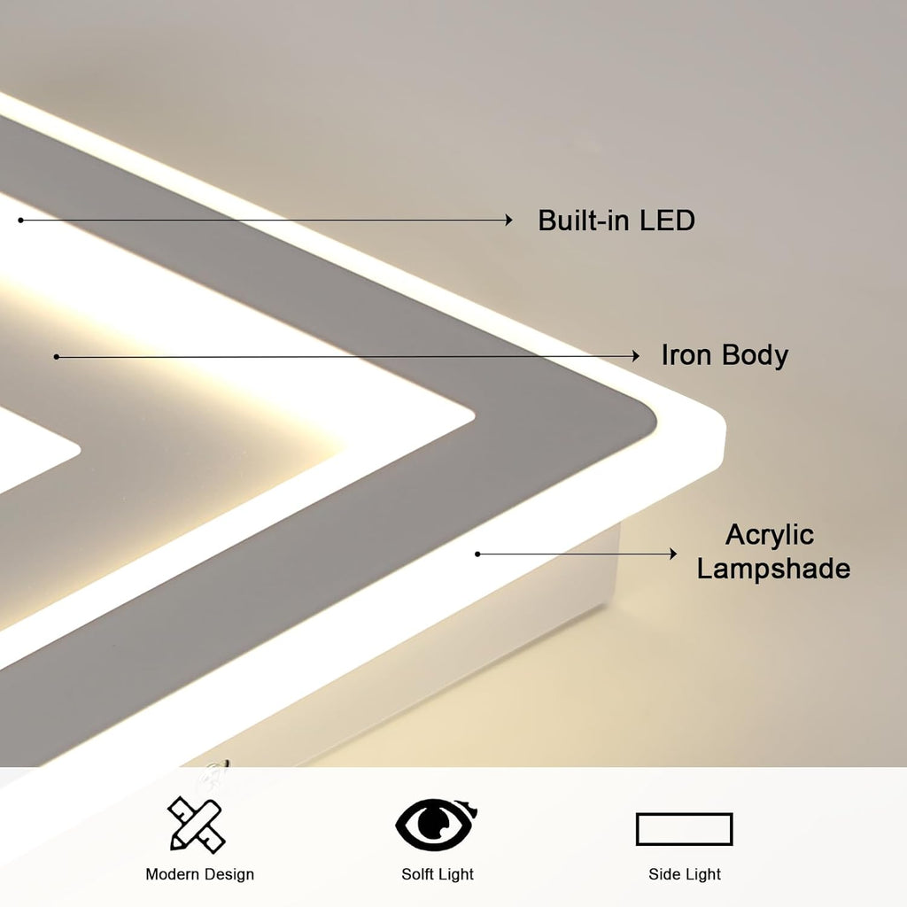 Comely Plafonnier LED Carré Moderne, 52W Lampe de Plafond LED, Acrylique Luminaire Plafonnier Intérieur Blanc pour Chambre à Coucher, Salon, Couloir, Lumière Naturelle 4500K, 40cm