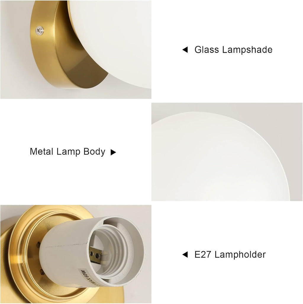 Comely Applique Murale Interieur, Or Lampe Murale E27 Globe, Luminaire Applique Industrielle Éclairage Décoratif pour Salon, Chambre, Couloir et Escalier