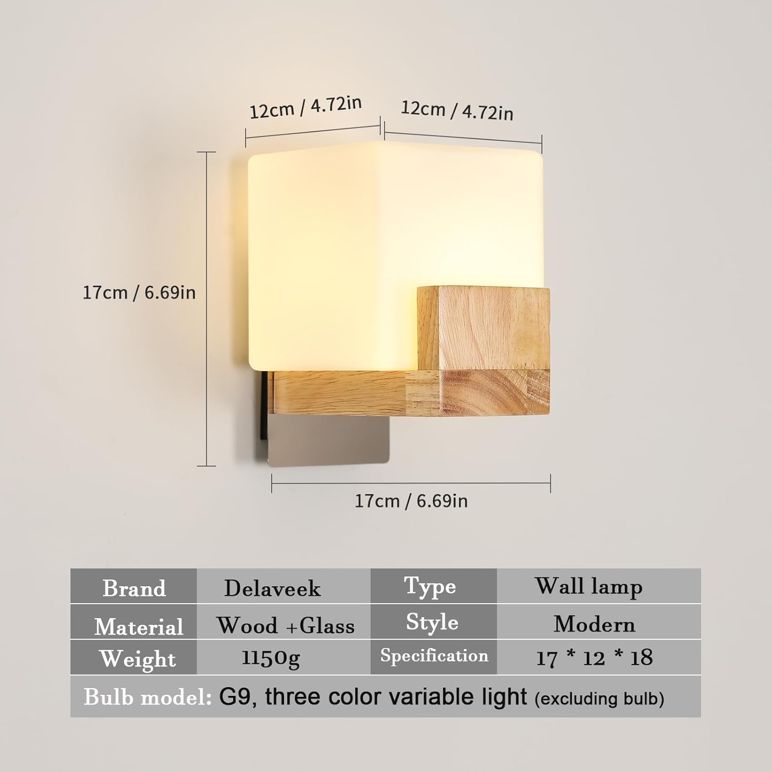Wall Light - Wood Glass Frame, Tunable