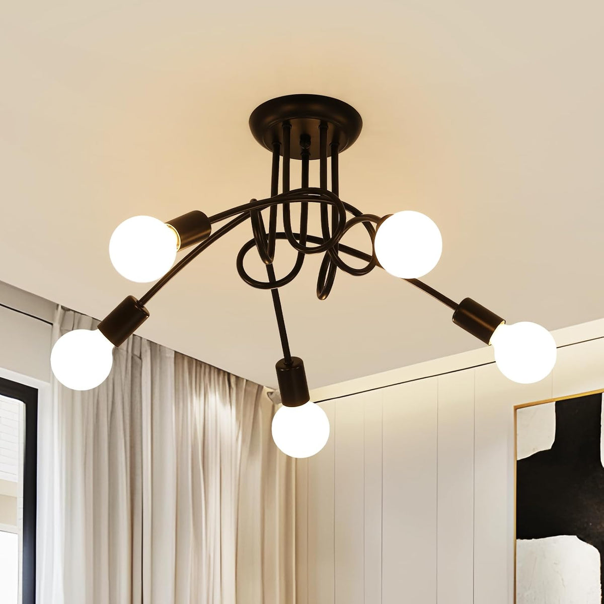 Comely Deckenleuchte Vintage, Industrial Sputnik Kronleuchter 4 Flammig E27 Schwarz Deckenlampe Metall f¨¹r Schlafzimmer Wohnzimmer K¨¹che, Form Verstellbar, Durchmesser 60CM