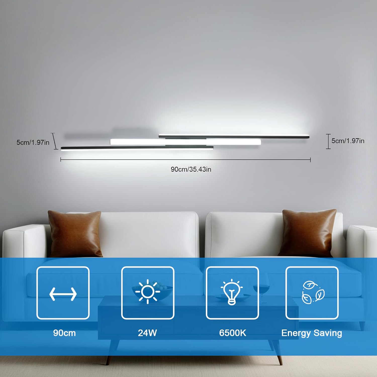 Wall Light - Black Aluminium Frame, White Light