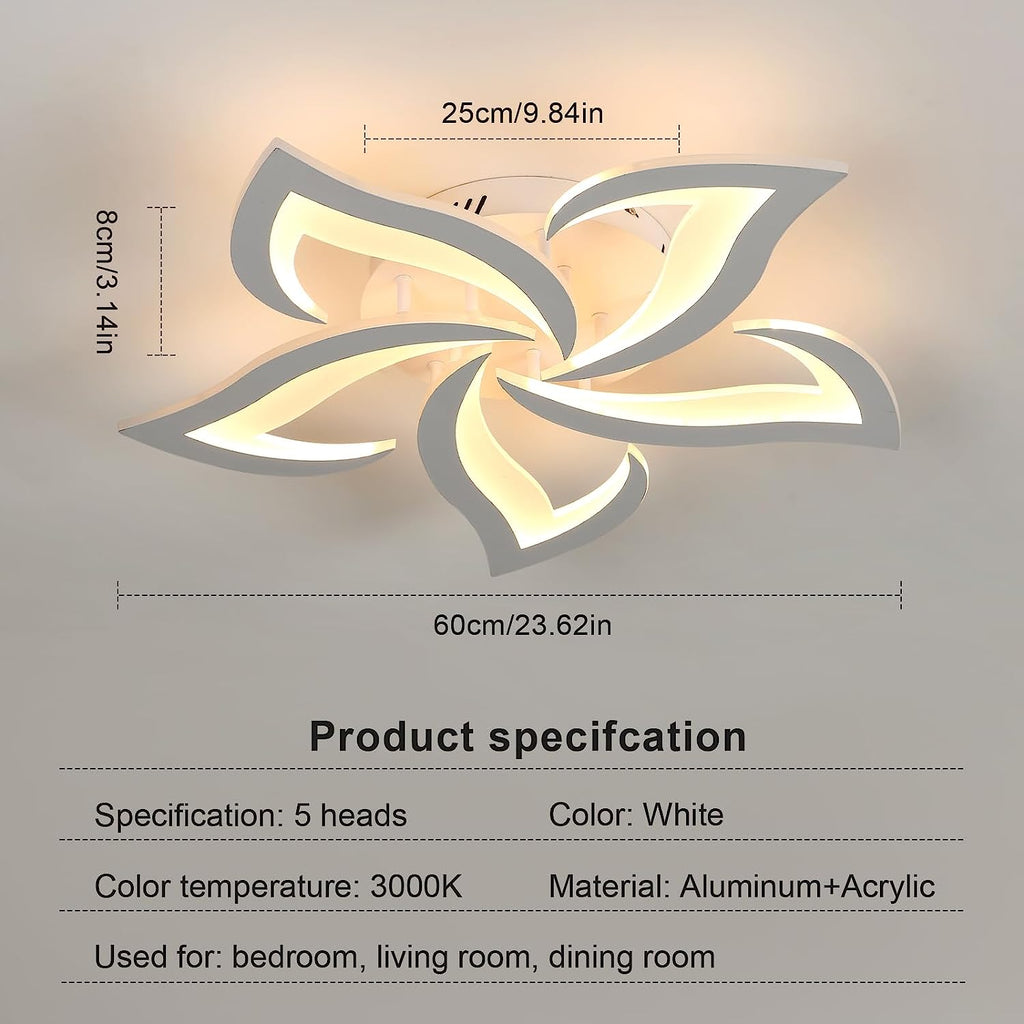 Comely Plafonnier LED, Luminaire Plafonnier 60W 6750LM, Lustre Salon Moderne, Lampe de Plafond de Pétale pour Salon Chambre Cuisine Salle à Manger, Lumière Blanche Chaude 3000K, Dia 60cm, Blanc