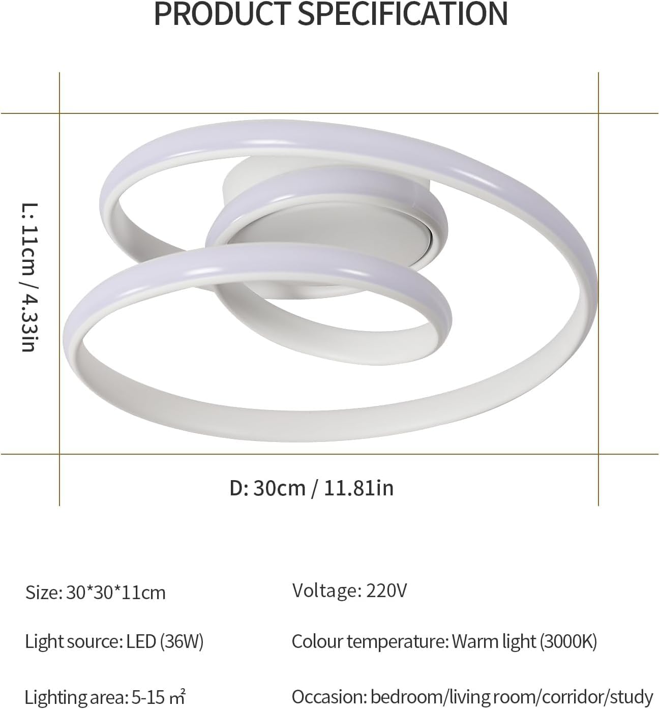 Ceiling Light - White Aluminium Frame, Warm Light