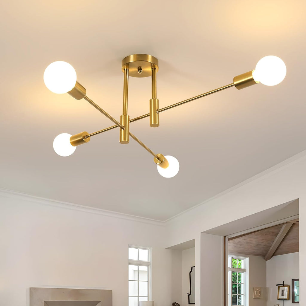 Comely Plafonnier Lustre Industriel 4 x E27, Plafonnier Luminaire Industriel en Métal, Moderne Suspension pour Salon Chambre Cuisine Couloir
