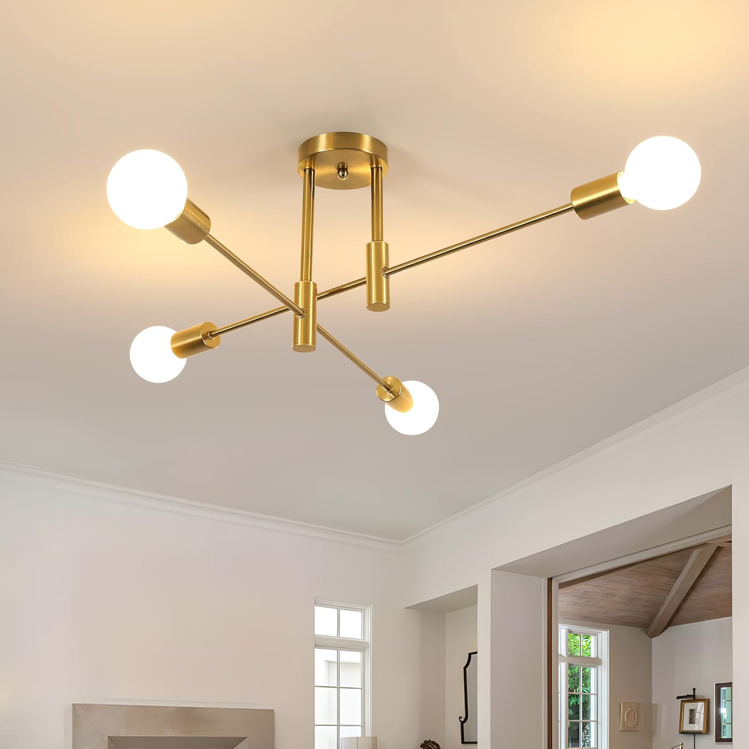 Comely Plafonnier Lustre Industriel 4 x E27, Plafonnier Luminaire Industriel en Métal, Moderne Suspension pour Salon Chambre Cuisine Couloir