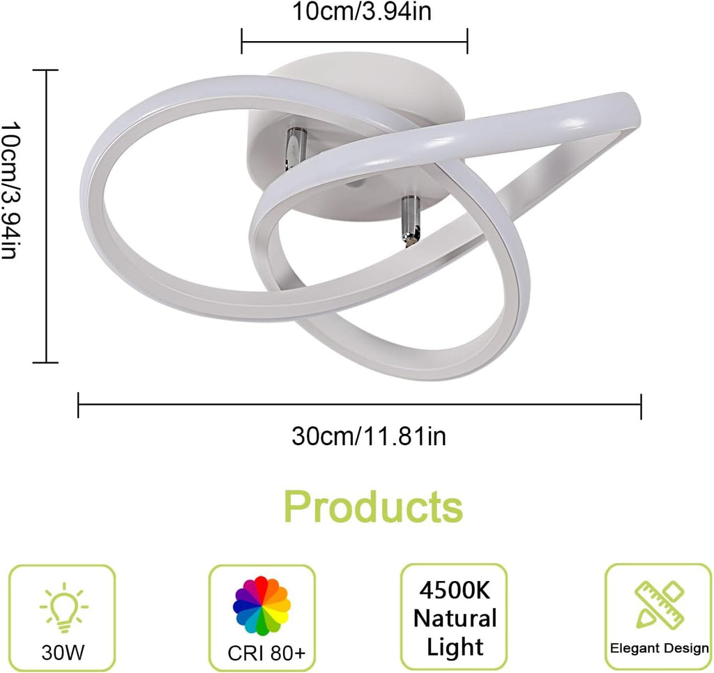 Comely Plafonnier LED Moderne, Lampe de Plafond 30W 3375LM en Forme de Fleur Créative, Plafonnier Luminaire pour Chambre à Coucher, Couloir, Cuisine, Salle de Bain, Blanc, Lumière Naturelle 4500K