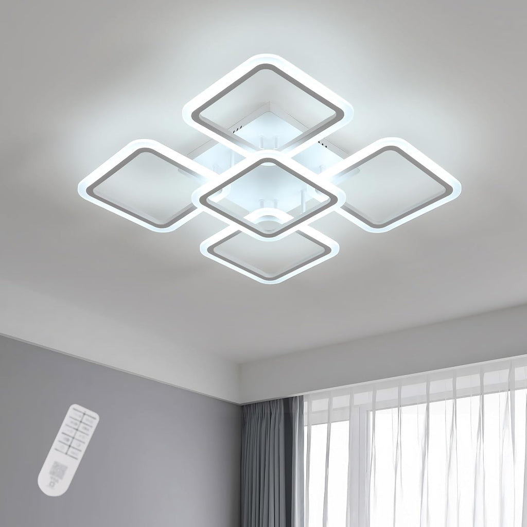 Comely Plafonnier LED Dimmable, Blanc 5 Carré 57W 6400LM Lampe de Plafond LED avec Télécommande 3000K-6500K, Luminaire Plafonnier Moderne pour Salon, Chambre, Salle à Manger