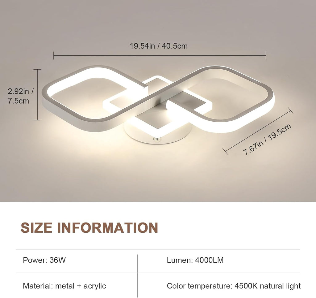 Comely Plafonnier LED, 36W 4000LM Lampe de Plafond Carré, Blanc Luminaire Plafonnier Moderne Acrylique pour Couloir Salle de Bains Cuisine Salon, Lumière Naturelle 4500K