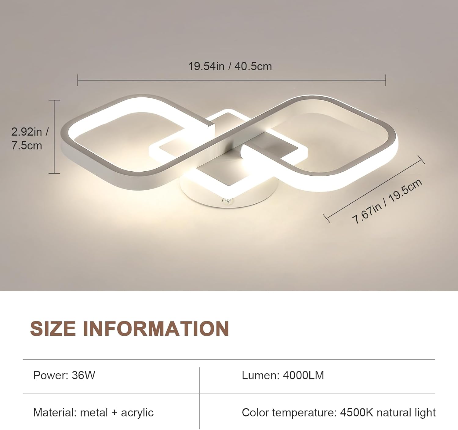 Comely Plafonnier LED, 36W 4000LM Lampe de Plafond Carré, Blanc Luminaire Plafonnier Moderne Acrylique pour Couloir Salle de Bains Cuisine Salon, Lumière Naturelle 4500K