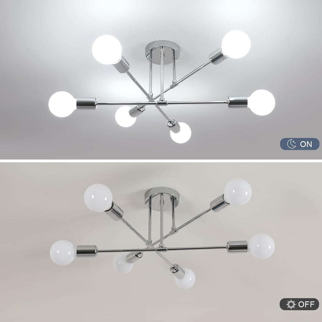Comely Plafonnier Industriel, 6 Lumières E27 Lampe Suspension en Métal, Chrome Lampe de Plafond Rétro pour Salon, Chambre, Cuisine
