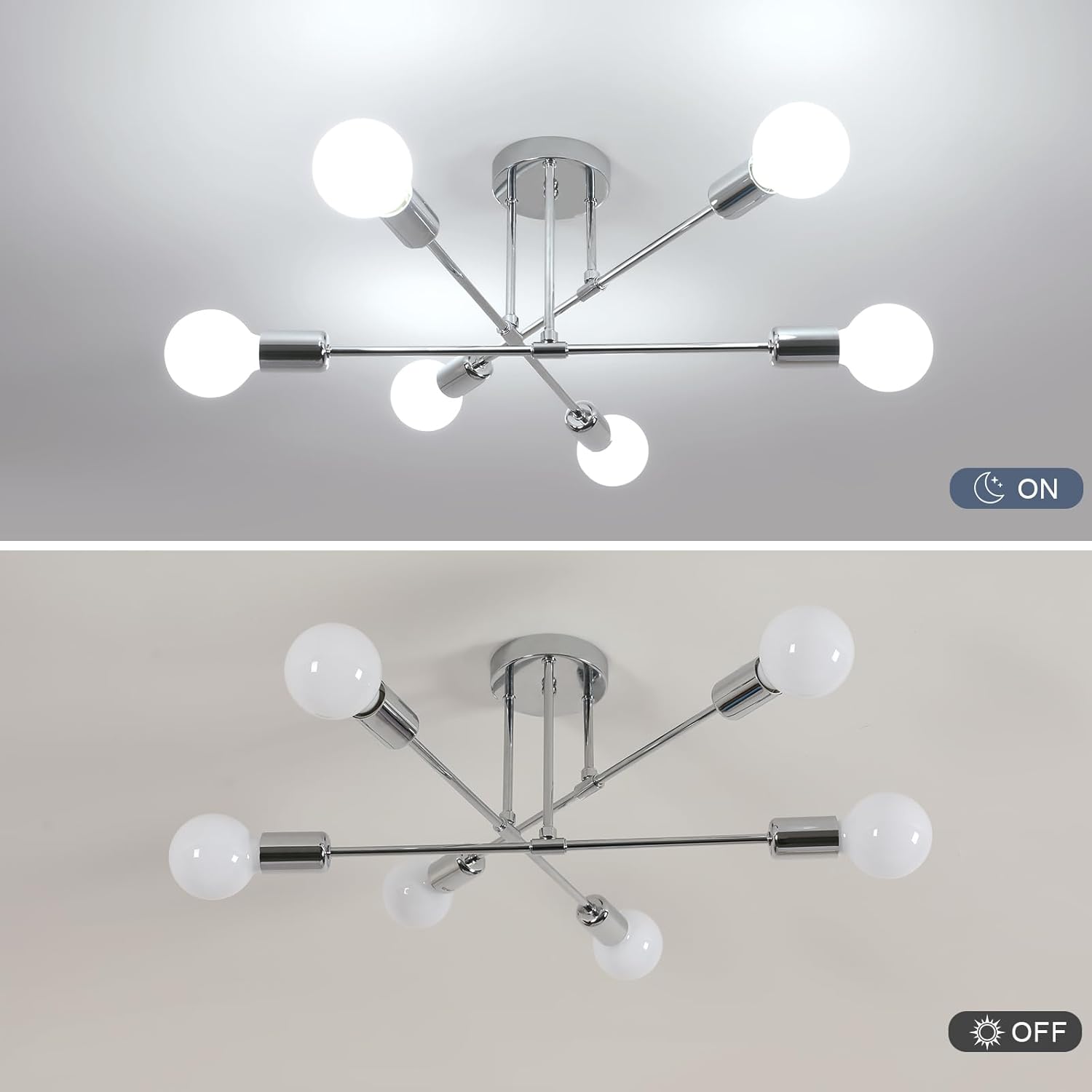 Comely Plafonnier Industriel, 6 Lumières E27 Lampe Suspension en Métal, Chrome Lampe de Plafond Rétro pour Salon, Chambre, Cuisine