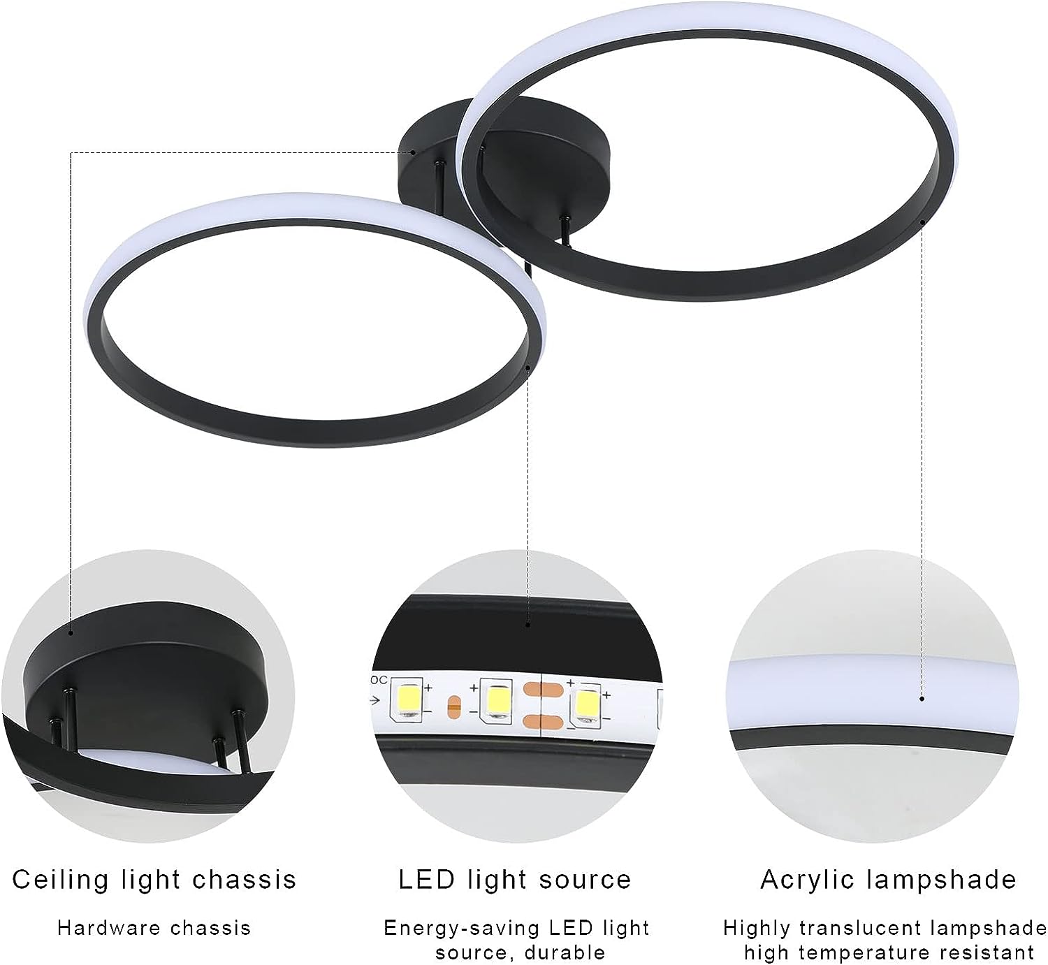 Ceiling Light - Black Aluminium Frame, White Light