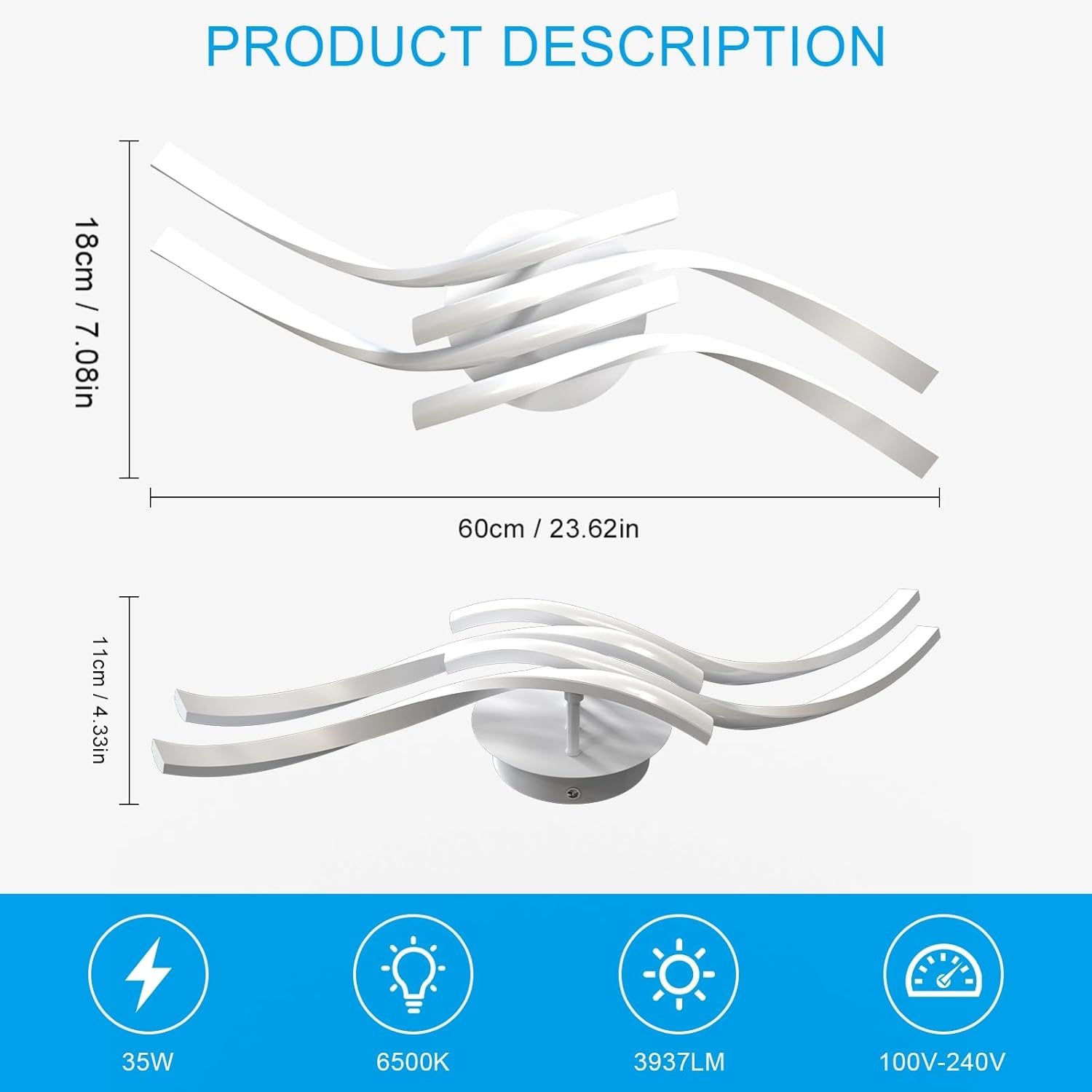 Ceiling Light - White Aluminium Frame, White Light