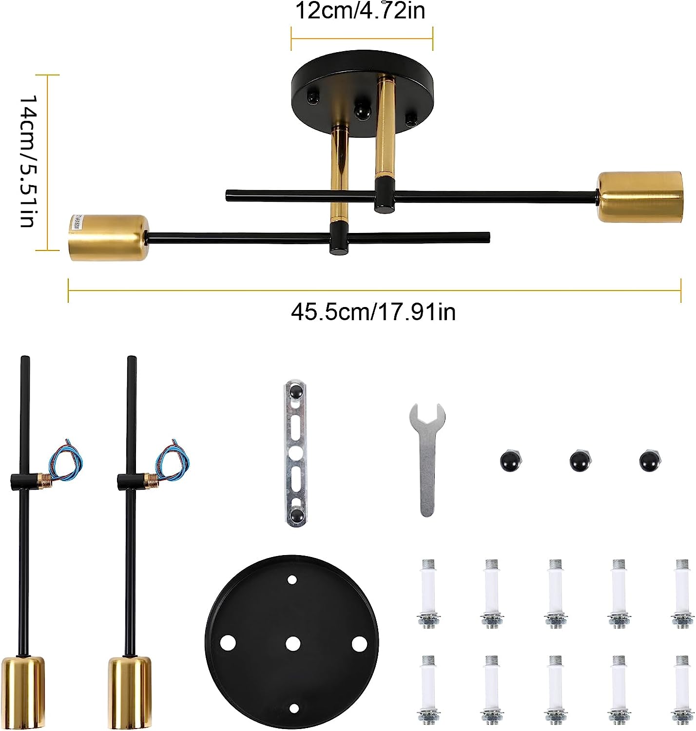 Ceiling Light - Black & Gold Metal Frame