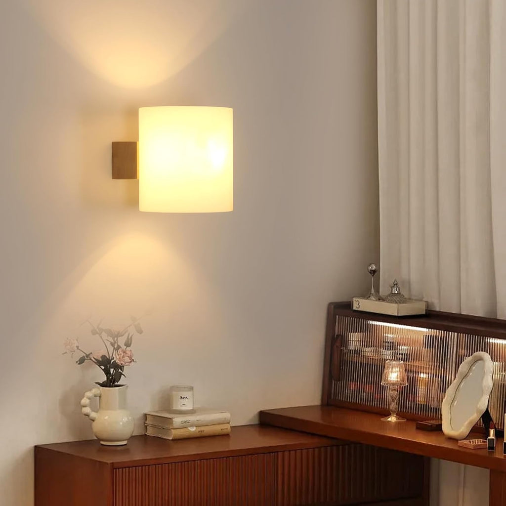 Comely Applique Murale Intérieure Bois, 2 Pièces Lampe Murale E27 Rétro en Verre Lampe de Chevet pour Chambre Salon Couloir Escalier Cafétéria