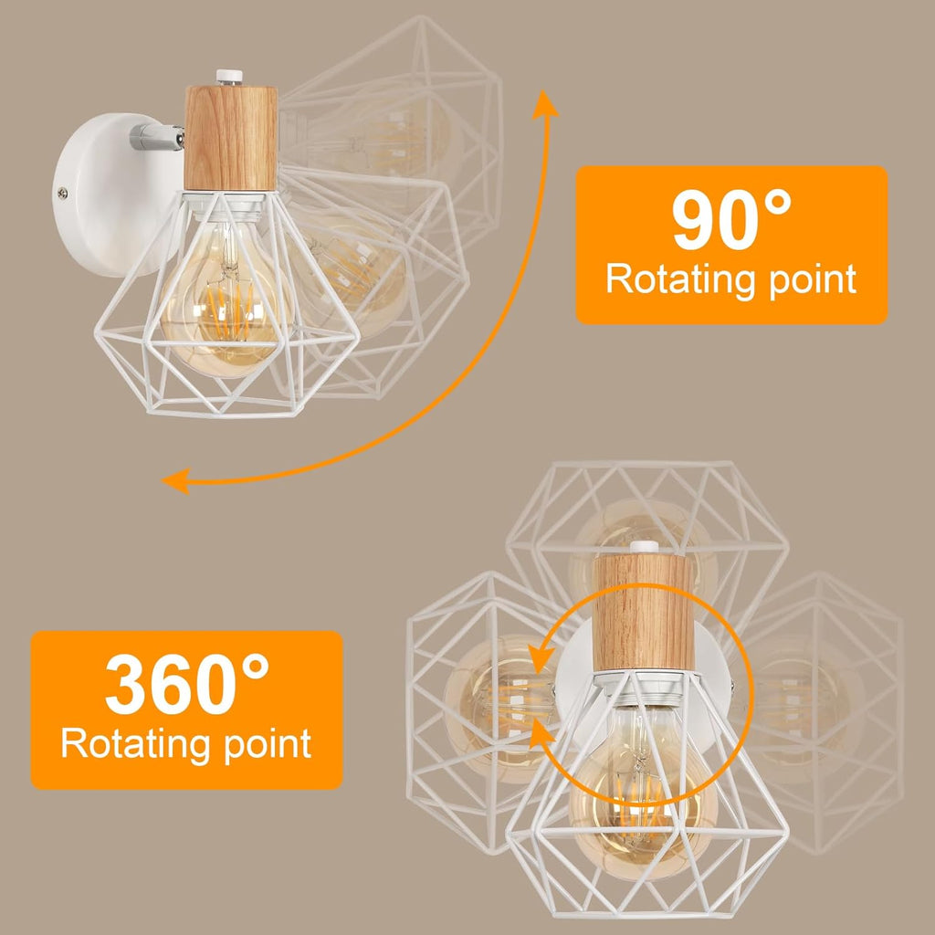 Comely Applique Murale Interieur Vintage, Réglable 180° Moderne Lampe Murale en Bois Métal, Rétro E27 Luminaire Applique Interieur pour Chambre Couloir Salon Cuisine, Blanc
