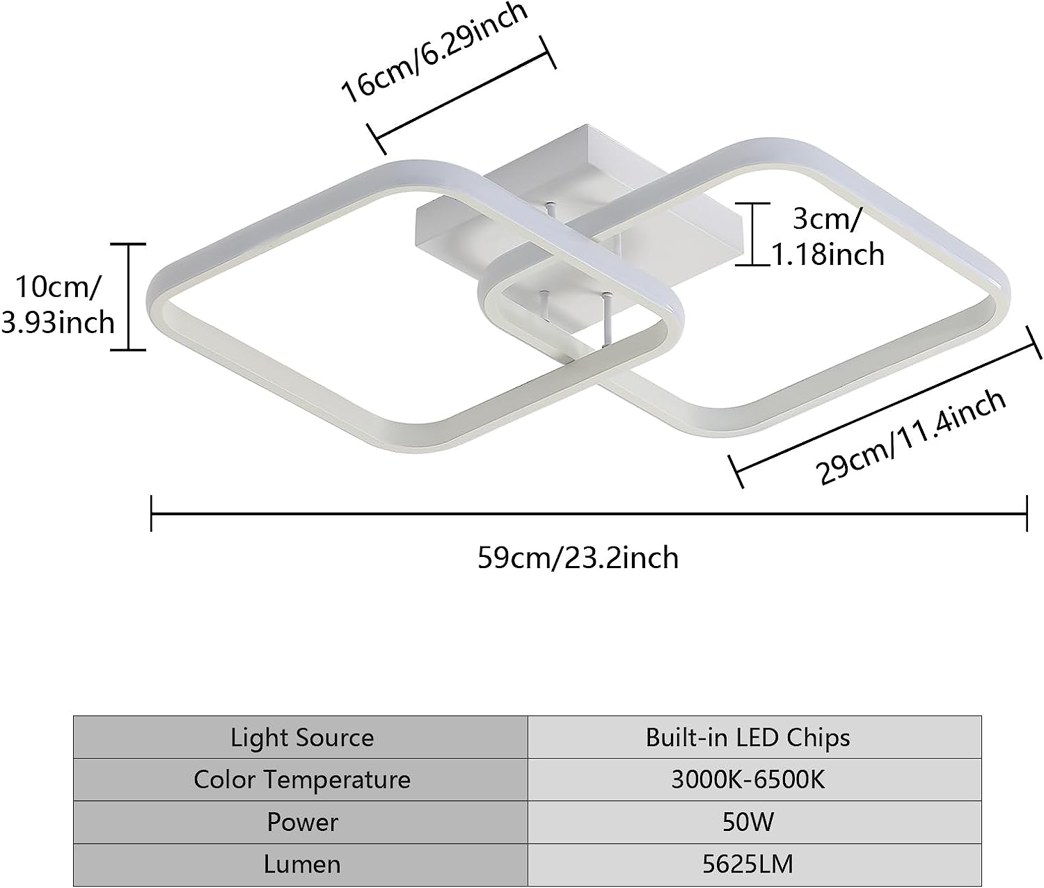 Ceiling Light - White Aluminium Frame, Tunable and Dimmable