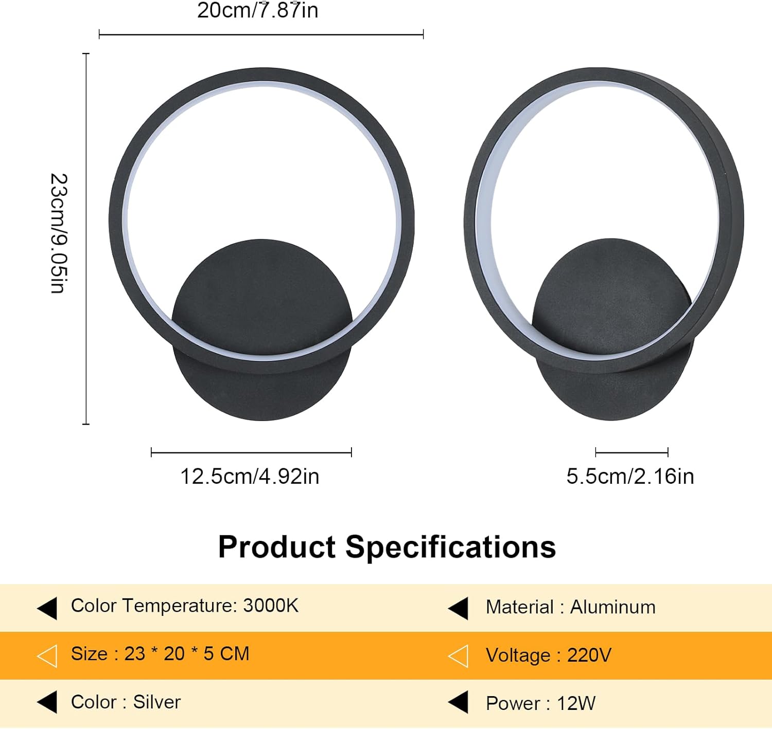Wall Light - Black Aluminium Frame, Warm Light