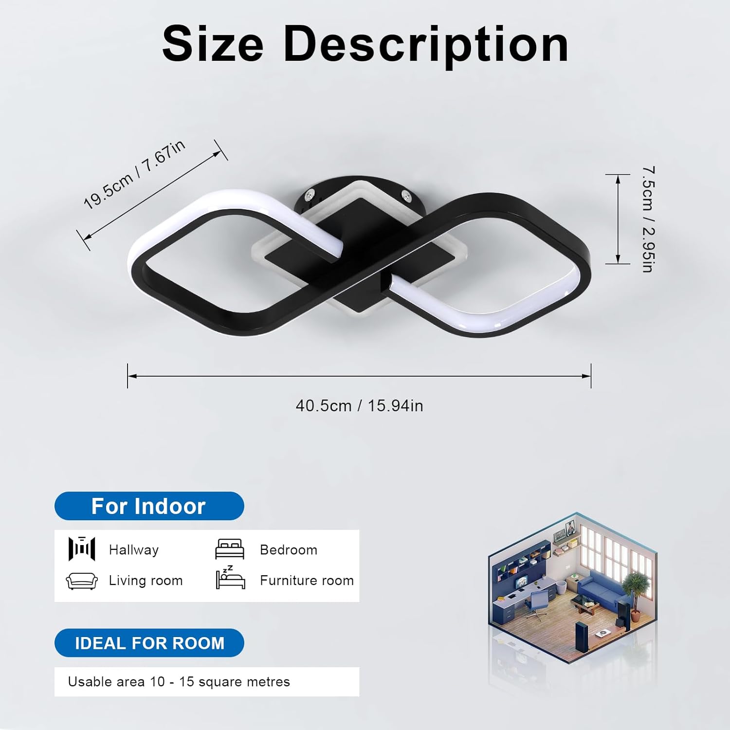 Ceiling Light - Black Acrylic Frame, Tunable and Dimmable