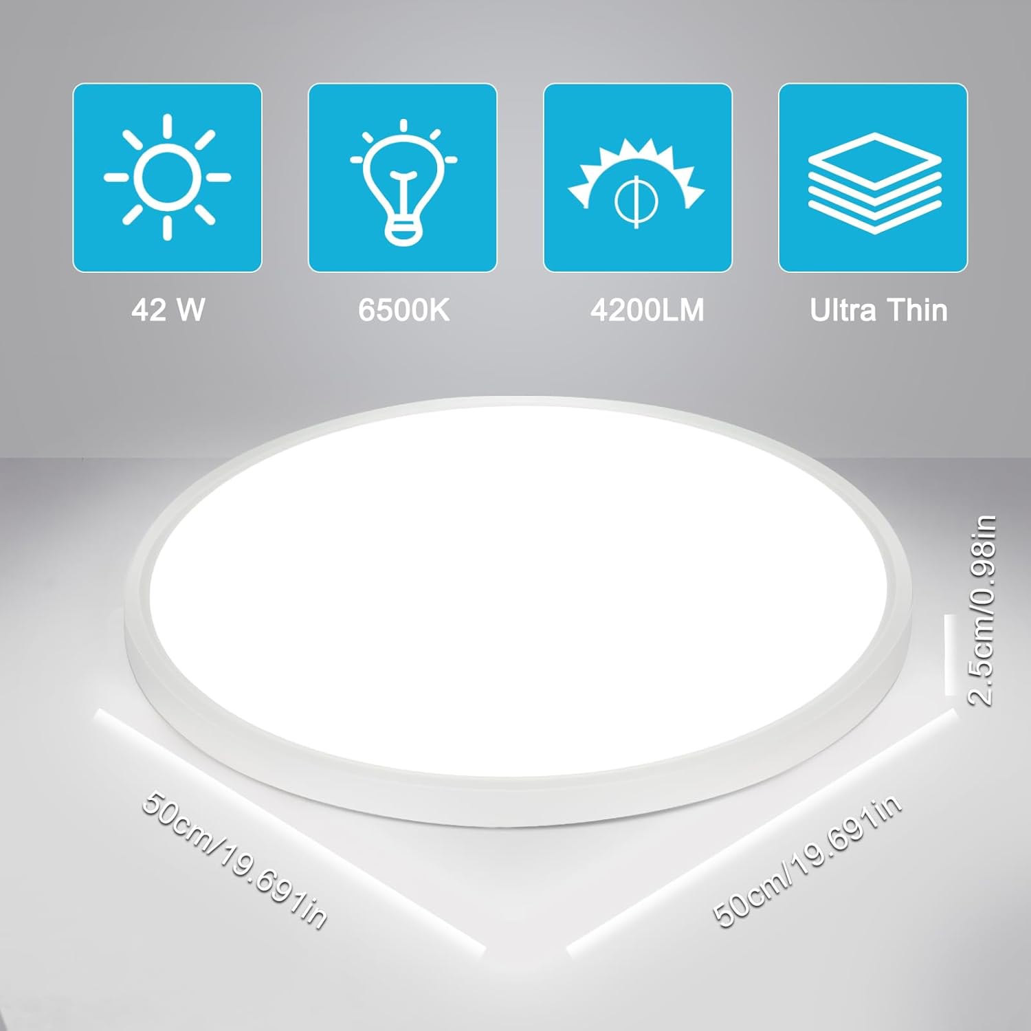 Ceiling Light - White Plastic Frame, White Light