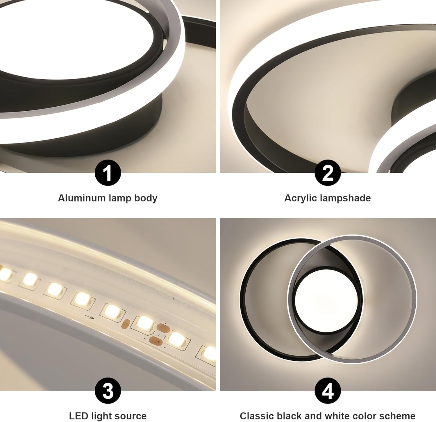 Ceiling Light - Black & White Metal Frame, Natural Light