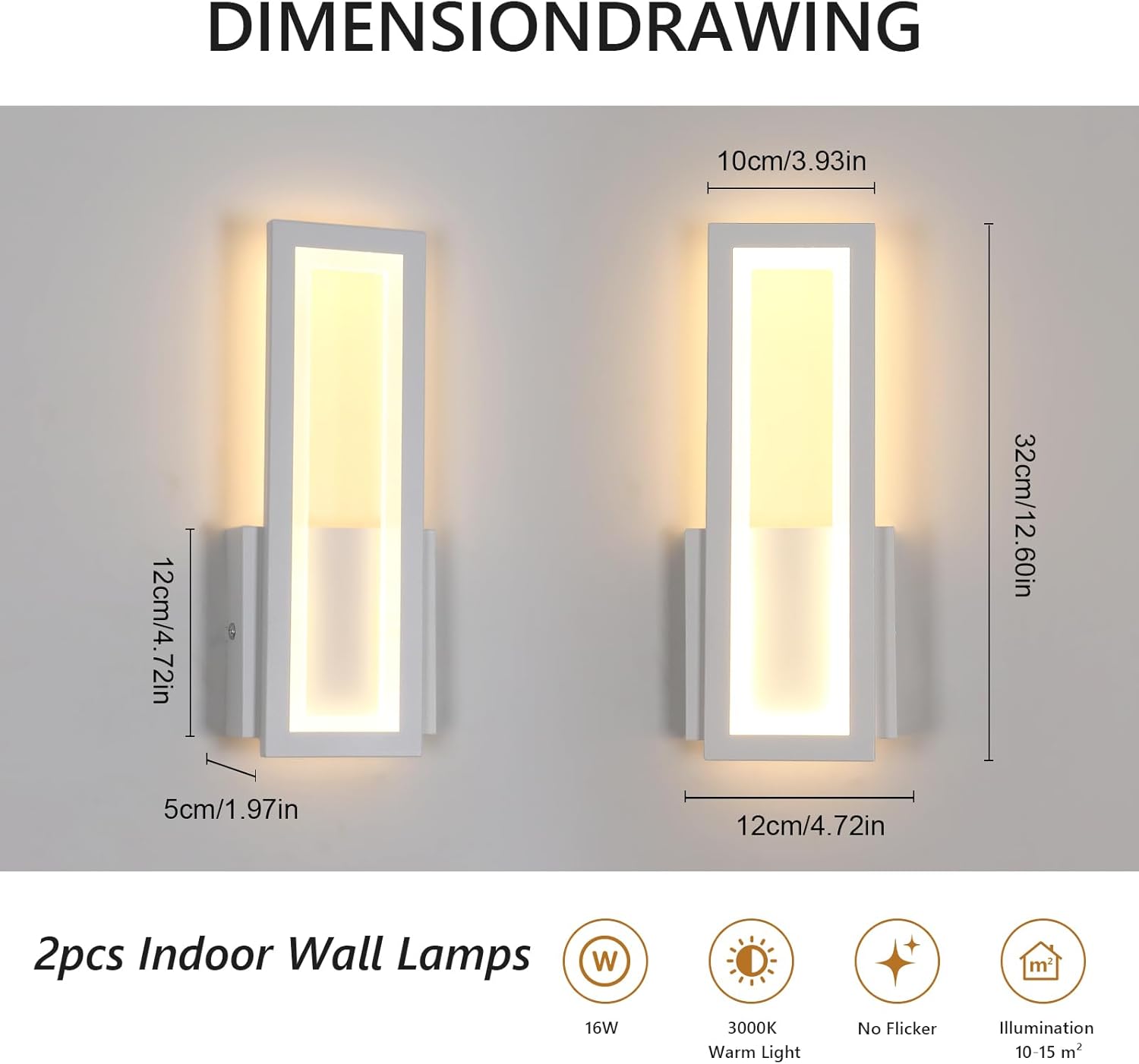 Wall Light - White Acrylic Frame, Warm Light