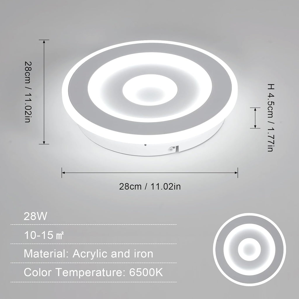 Comely Plafonnier LED Rond Moderne, 28W 28cm Lampe de Plafond LED, Blanc Luminaire Plafonnier Intérieur pour Chambre à Coucher, Salon, Couloir, Lumière Blanche Froide 6500K