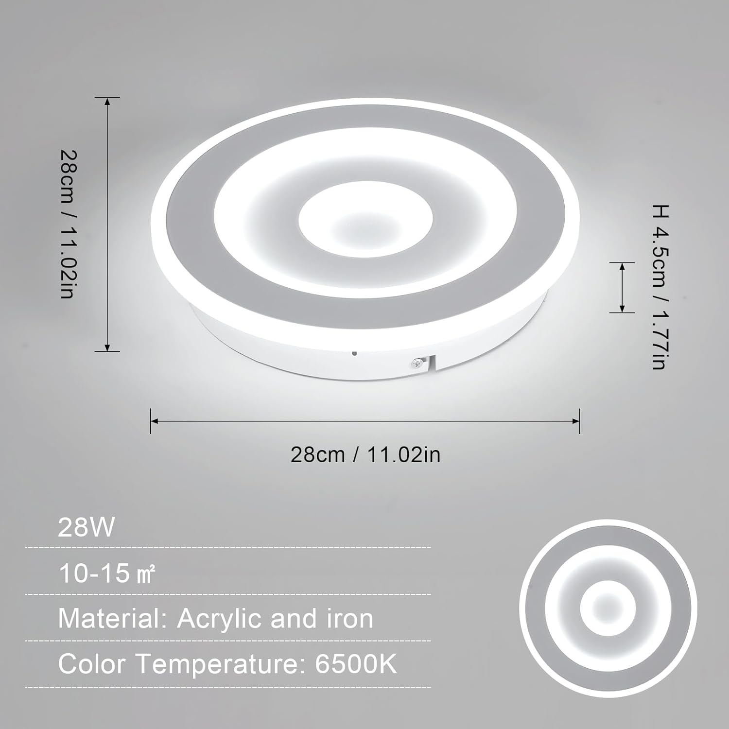 Comely Plafonnier LED Rond Moderne, 28W 28cm Lampe de Plafond LED, Blanc Luminaire Plafonnier Intérieur pour Chambre à Coucher, Salon, Couloir, Lumière Blanche Froide 6500K