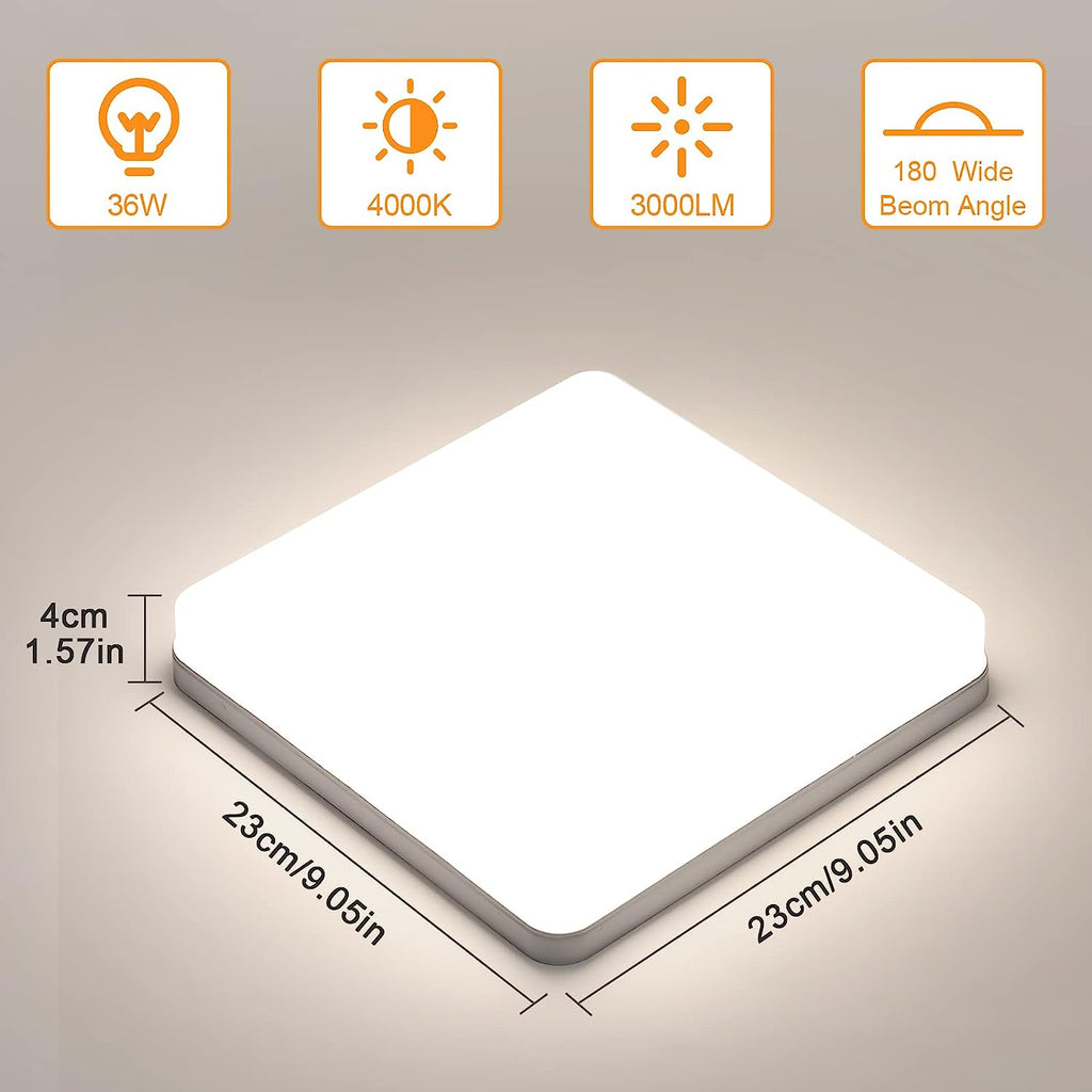 Comely Plafonnier LED, 36W 4050LM Lampe de Plafond LED Carré, Moderne Luminaire Plafonnier LED pour Salon, Chambre à Coucher, Balcon, Cuisine, Lumière Nnaturelle 4000K

