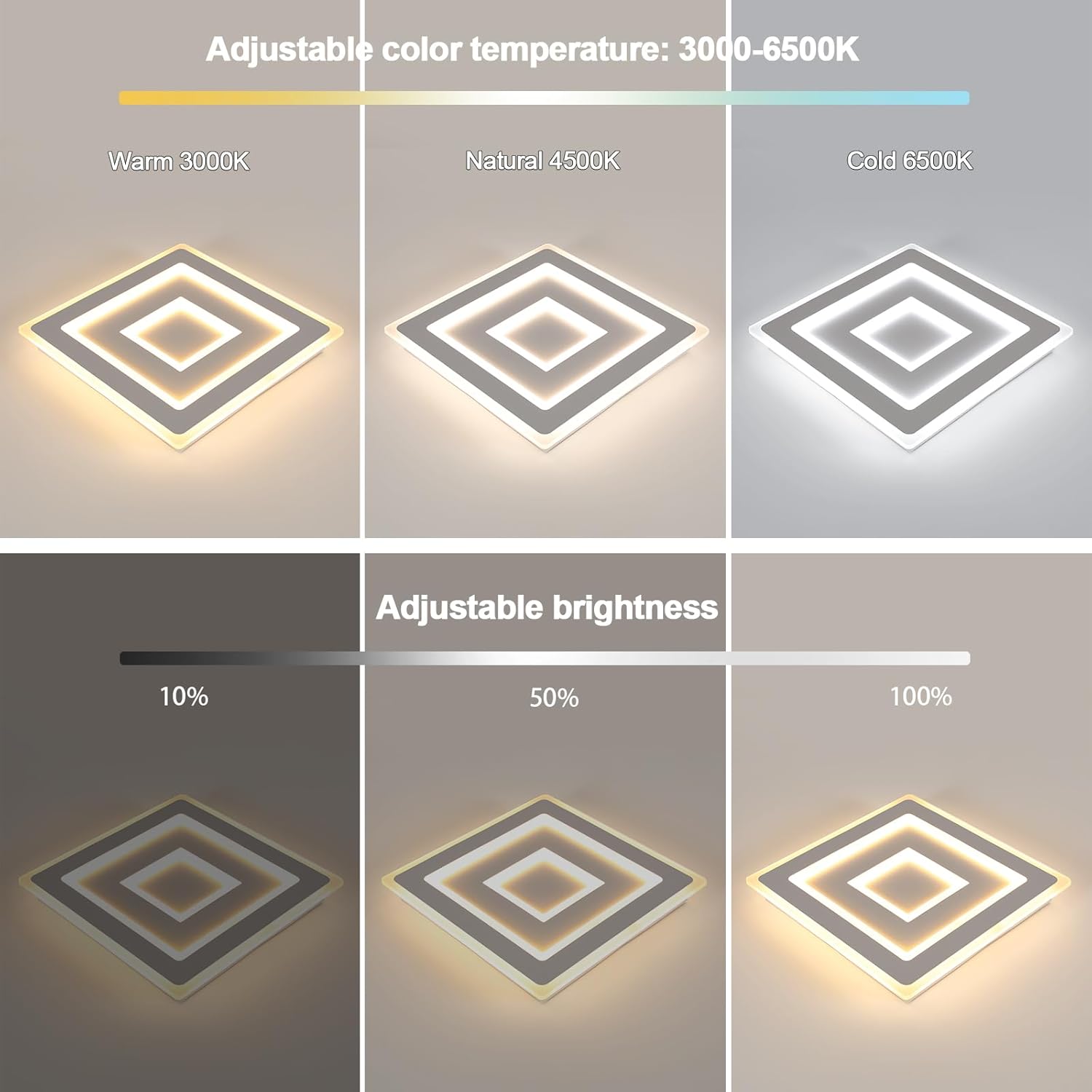 Ceiling Light - White Acrylic Frame, Tunable and Dimmable