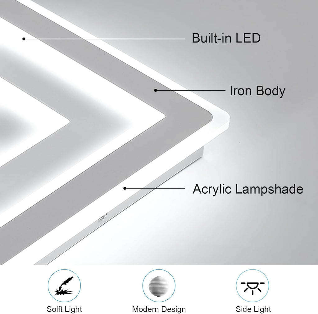 Comely Plafonnier LED Carré Moderne, 36W 28cm Lampe de Plafond LED, Blanc Luminaire Plafonnier Intérieur pour Chambre à Coucher, Salon, Couloir, Lumière Blanche Froide 6500K