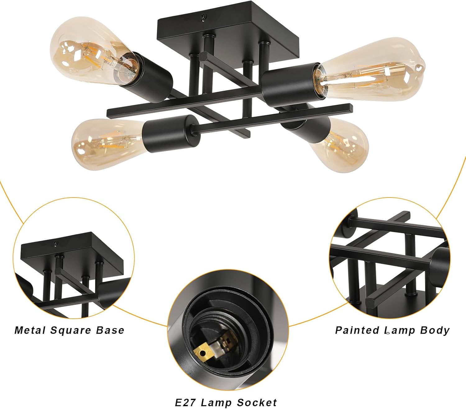 Ceiling Light - Black Metal Frame