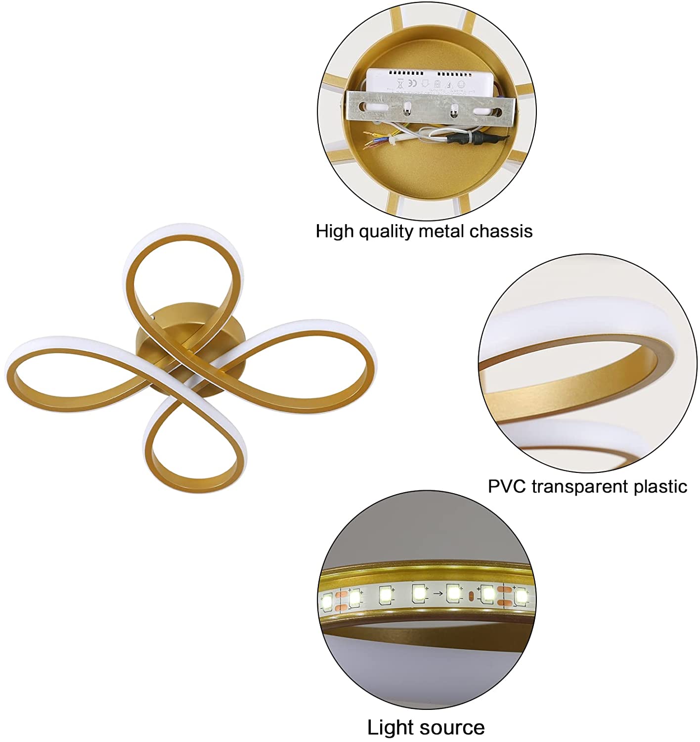 Comely Plafonnier LED Moderne, 30W 3400LM Lampe de Plafond, Luminaire Plafonnier Forme de Fleur pour Couloir, Balcon, Chambre, Salon, Salle à Manger, Lumière Blanche 6500k, 30cm, Doré