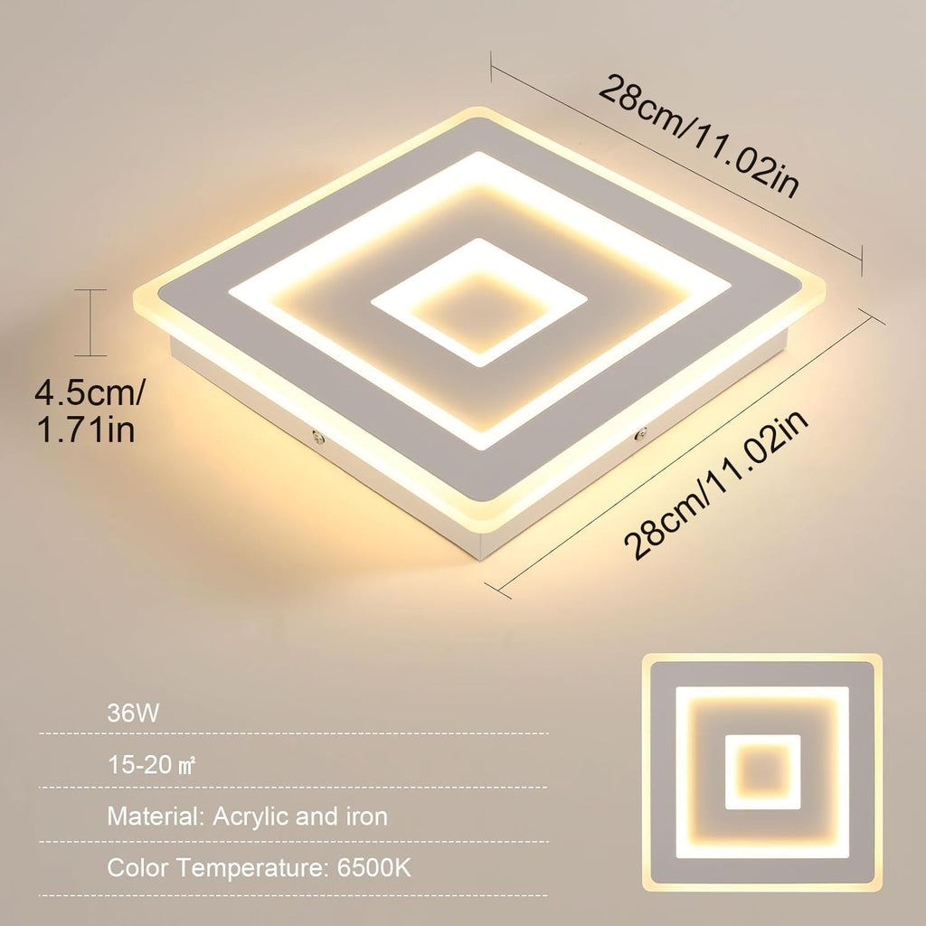 Comely Plafonnier LED Carré Moderne, 36W 28cm Lampe de Plafond LED, Blanc Luminaire Plafonnier Intérieur pour Chambre à Coucher, Salon, Couloir, Lumière Chaude 3000K