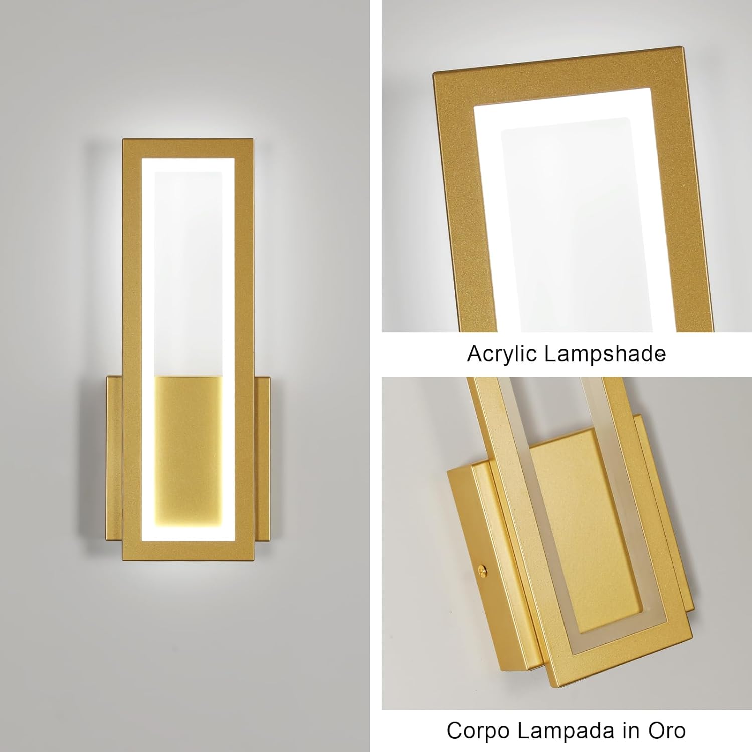 Wall Light - Gold Acrylic Frame, White Light