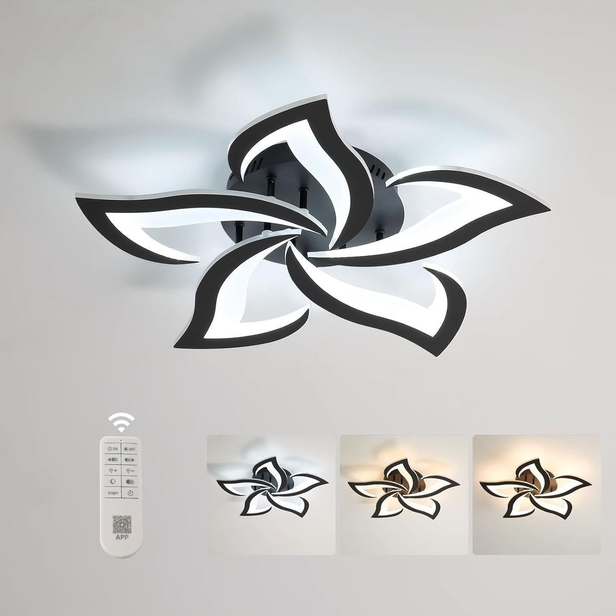 Comely Deckenlampe Led, Deckenleuchte Dimmbar, 40W 4200LM 3000k-6500k Mit Fernbedienung/APP, Moderne Deckenlampe f¨¹r Wohnzimmer, Schlafzimmer, Kinderzimmer,Schwarz