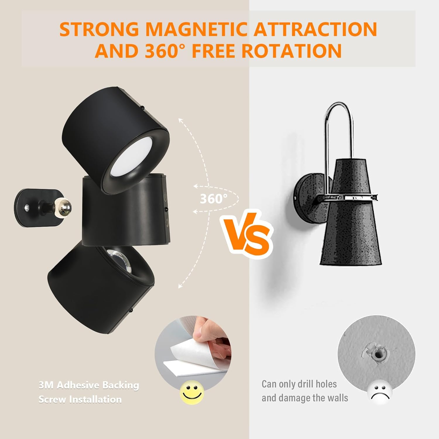 Wall Light - Black Plastic Frame, Tunable and Dimmable