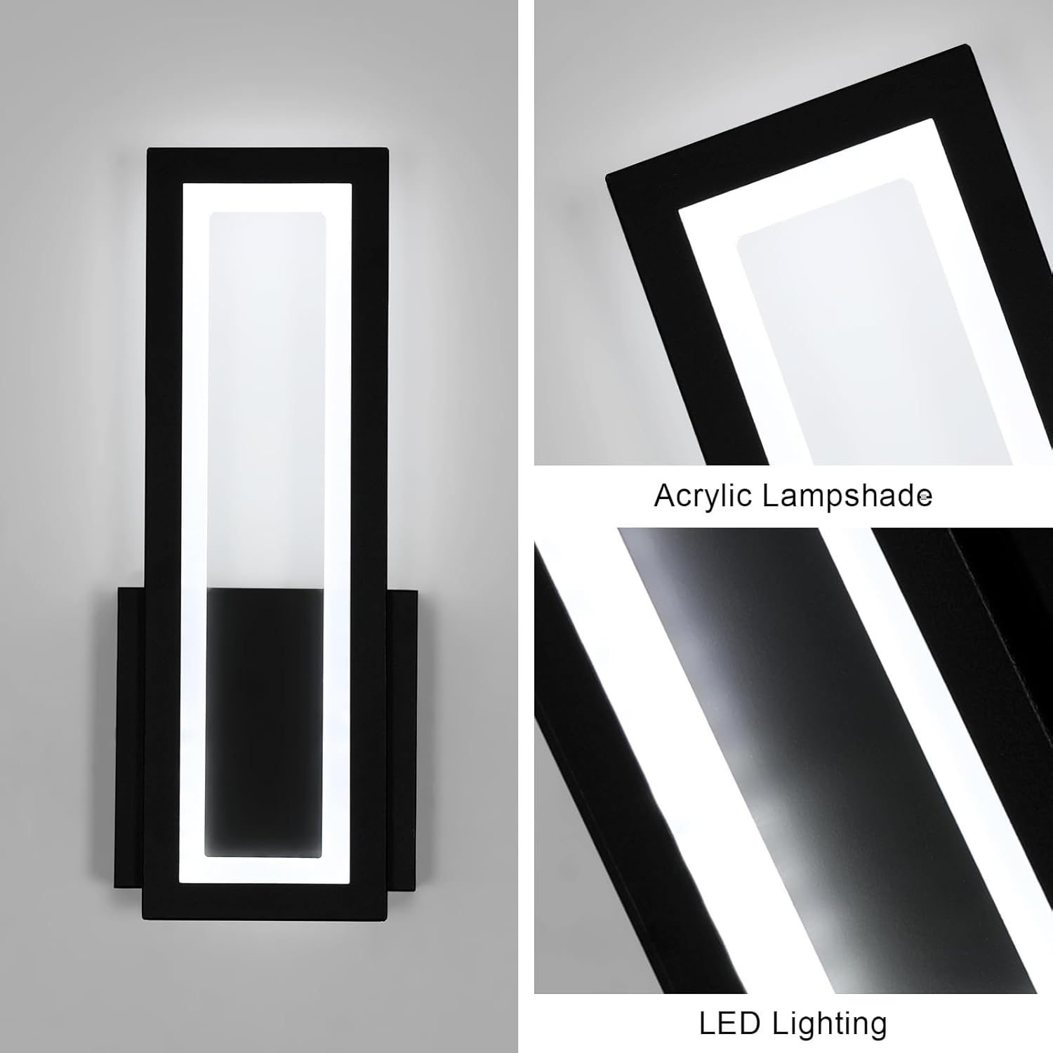 Wall Light - Black Acrylic Frame, White Light
