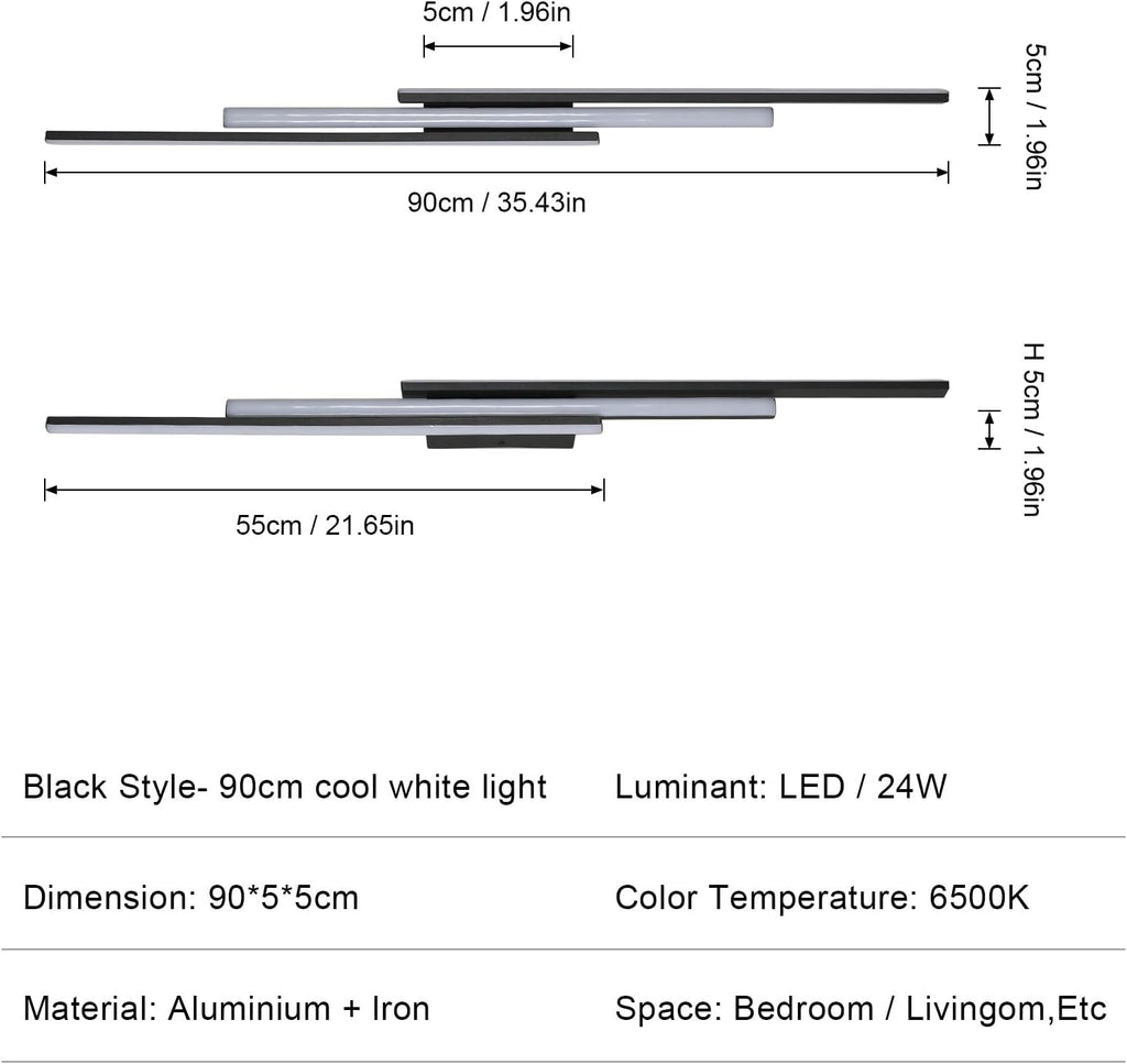 Wall Light - Black Aluminium Frame, Warm Light