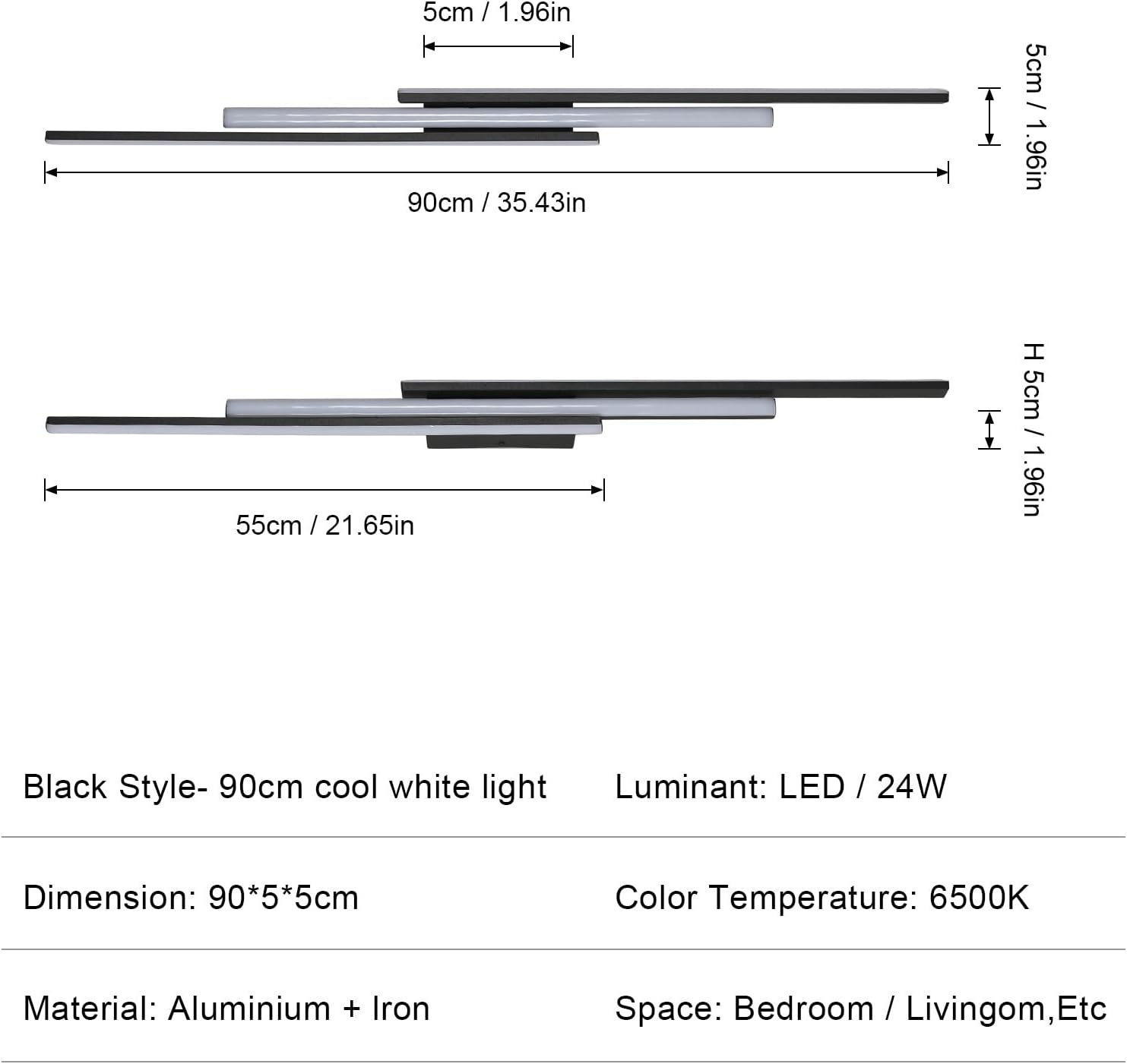 Wall Light - Black Aluminium Frame, Warm Light