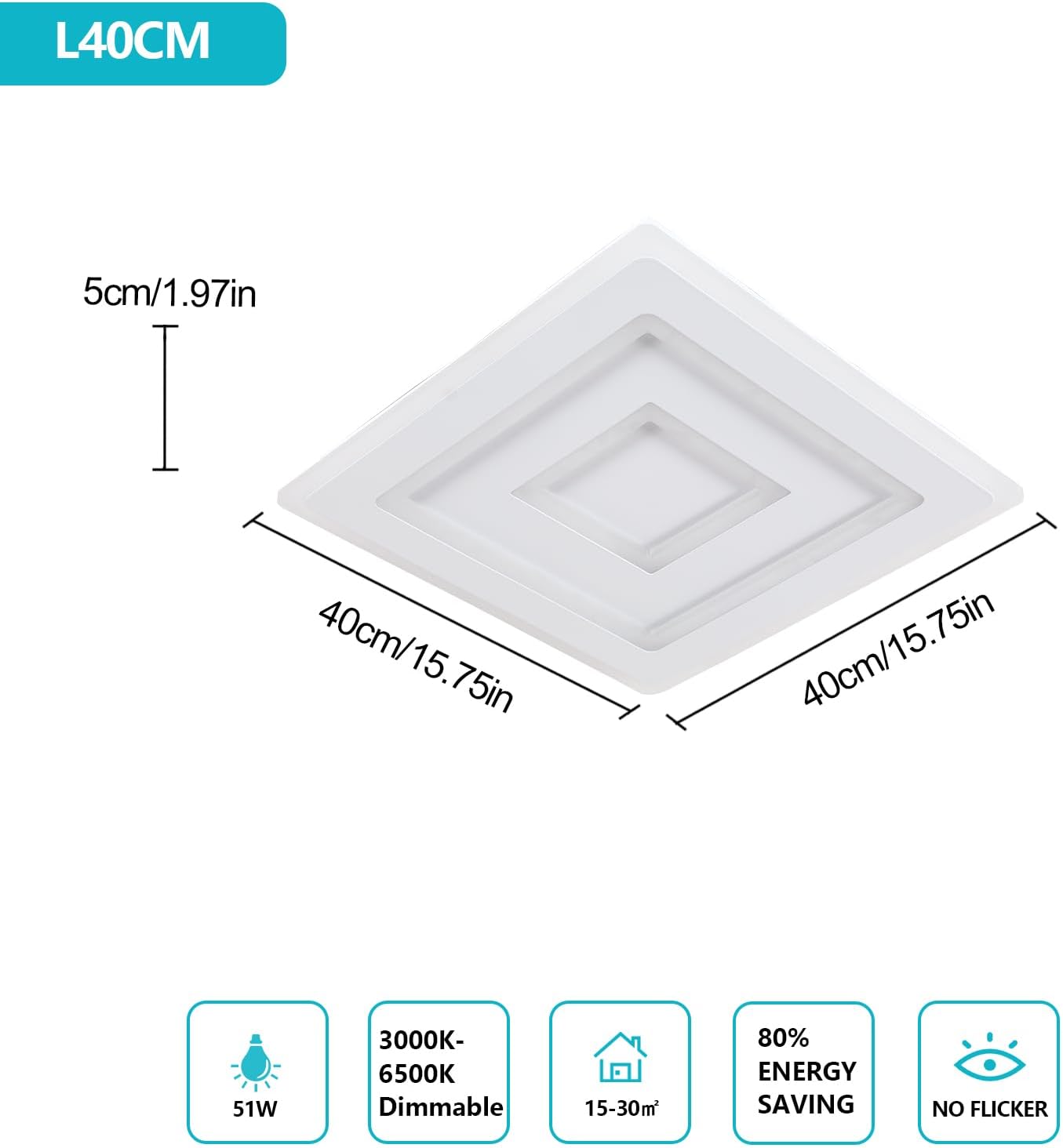 Ceiling Light - White Acrylic Frame, Tunable and Dimmable