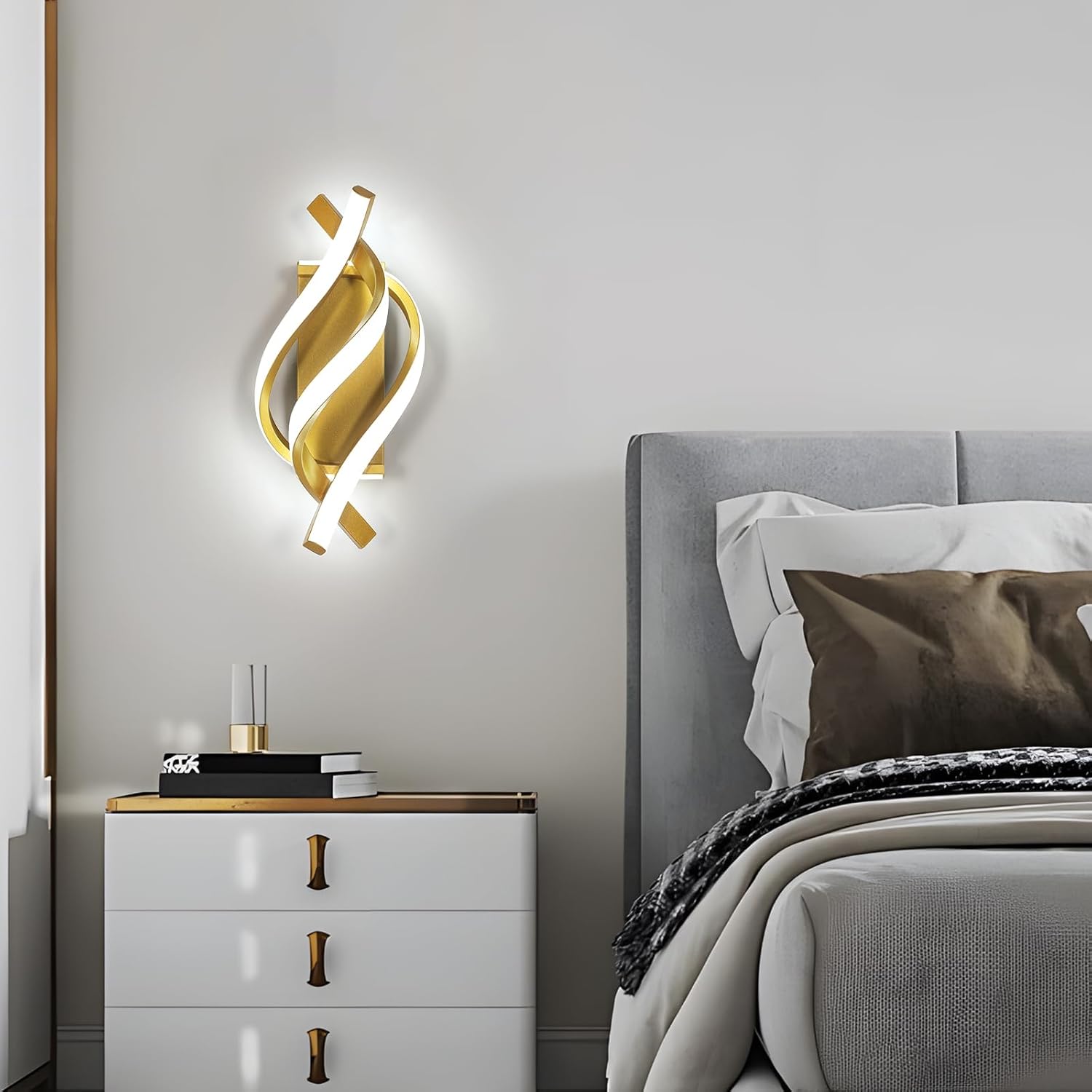 Applique - Telaio in alluminio oro, Luce bianca