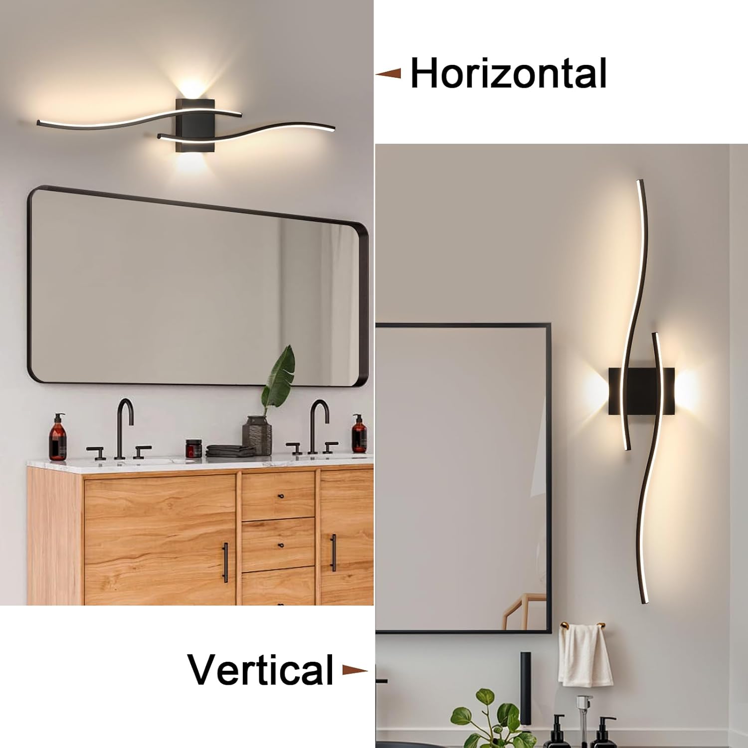 Applique da Parete - Struttura in Alluminio Nero, Luce Naturale