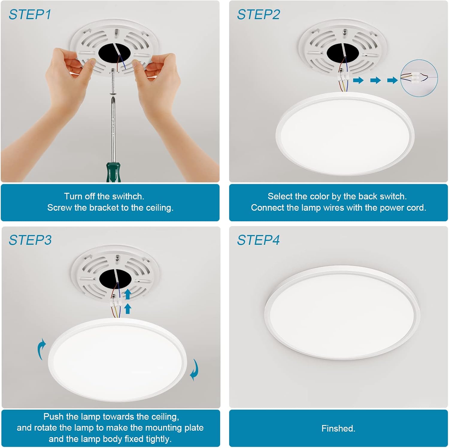 Ceiling Light - White Plastic Frame, Warm Light
