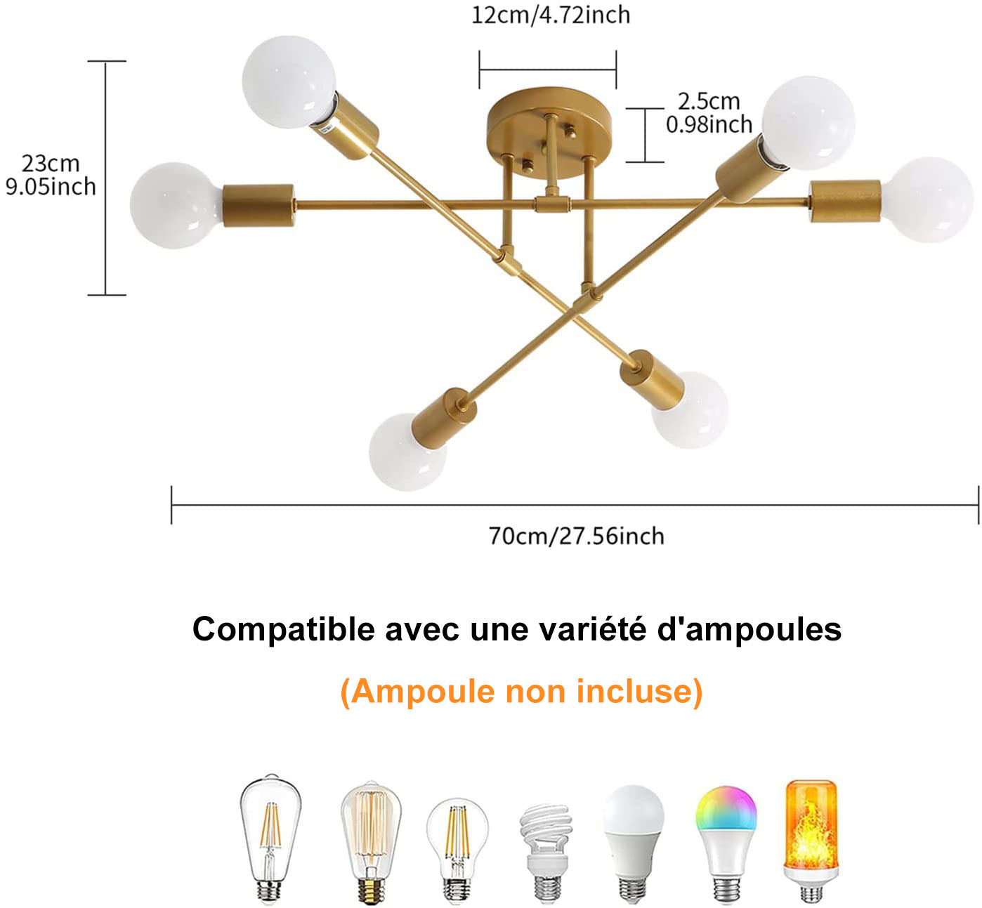 Ceiling Light - Gold Metal Frame