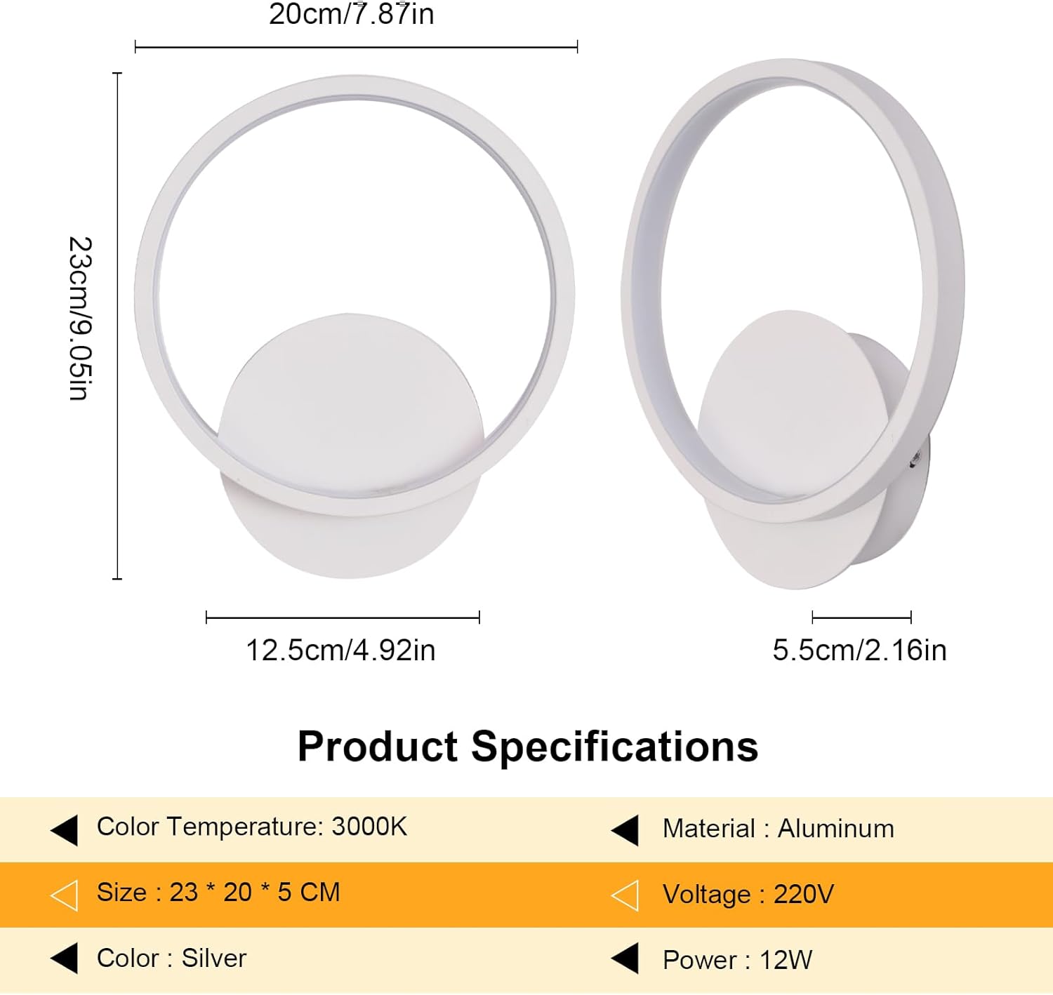 Wall Light - White Aluminium Frame, Warm Light
