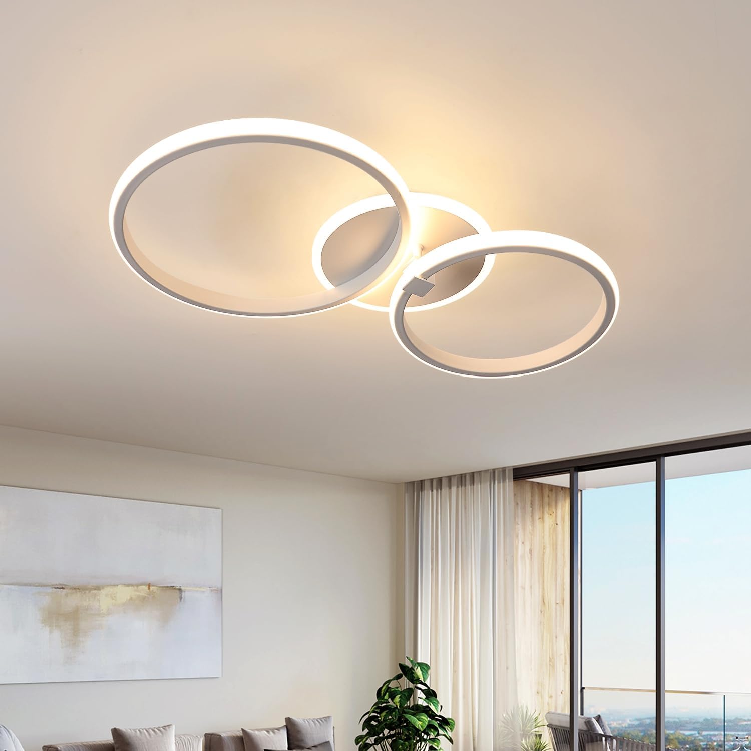 Ceiling Light - White Acrylic Frame, Warm Light