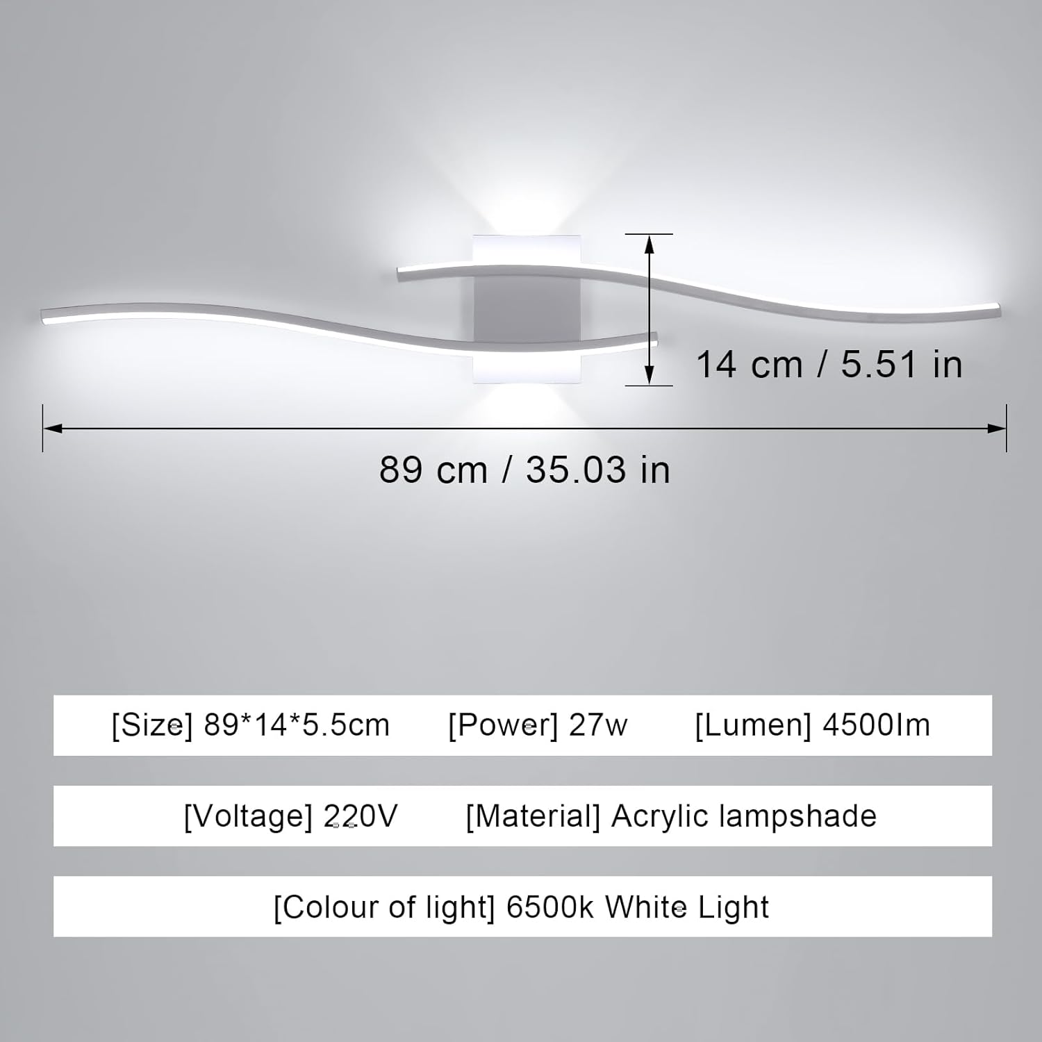 Applique da Parete - Struttura in Alluminio Bianco, Luce Bianca