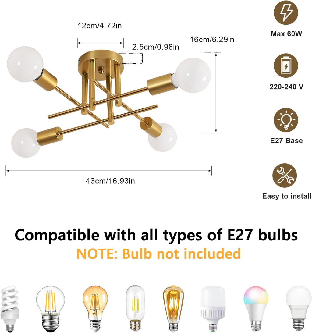 Ceiling Light - Gold Metal Frame