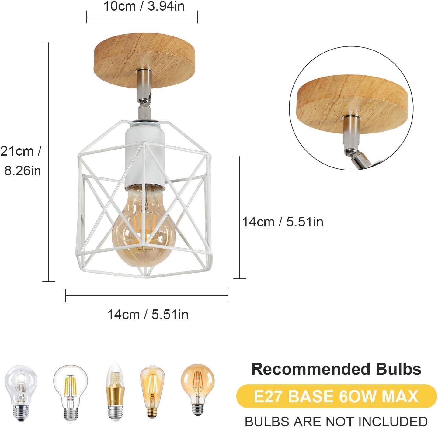 Ceiling Light - White Metal Frame